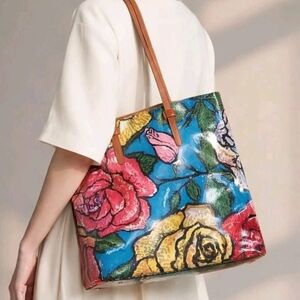 Consuela Rosie Floral Legacy Market Tote Multicolor Canvas Leather Bag
